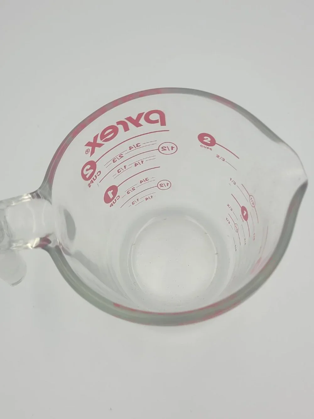 Vtg Pyrex 2 Cup Glass Measuring Cup Red Circle Numbers 16 oz USA J Hook Handle